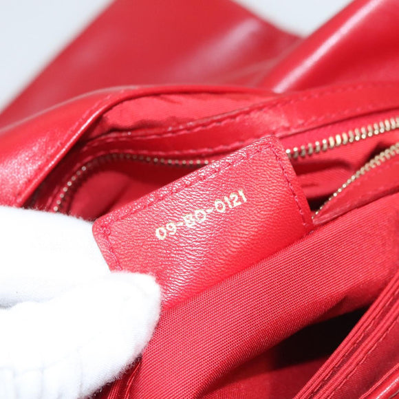 Christian Dior Canage Shoulder Bag Lamb Skin Red Gold Auth 120801