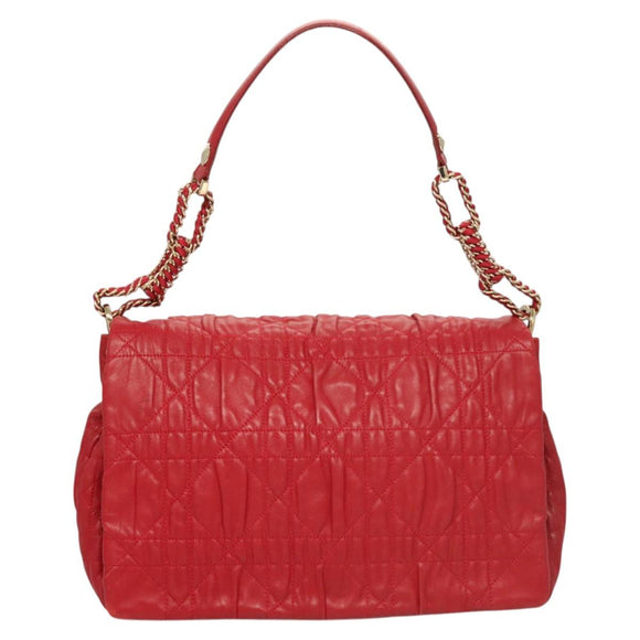 Christian Dior Canage Shoulder Bag Lamb Skin Red Gold Auth 120801