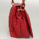 Christian Dior Canage Shoulder Bag Lamb Skin Red Gold Auth 120801-4
