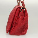 Christian Dior Canage Shoulder Bag Lamb Skin Red Gold Auth 120801-5