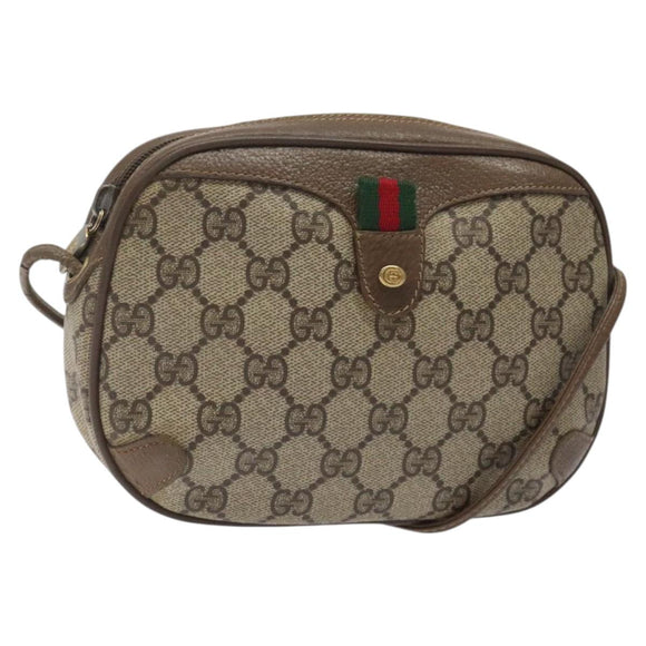 GUCCI GG Canvas Web Sherry Line Bag PVC Beige Gold 89 02 066 Auth 120808