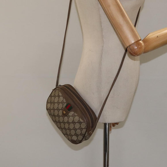 GUCCI GG Canvas Web Sherry Line Bag PVC Beige Gold 89 02 066 Auth 120808