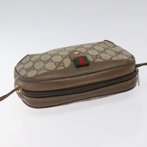 GUCCI GG Canvas Web Sherry Line Bag PVC Beige Gold 89 02 066 Auth 120808