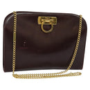 Salvatore Ferragamo Chain Gancini Shoulder Bag Leather Brown Gold Auth 120811-1