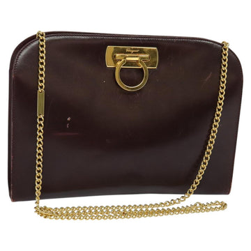 Salvatore Ferragamo Chain Gancini Shoulder Bag Leather Brown Gold Auth 120811