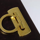 Salvatore Ferragamo Chain Gancini Shoulder Bag Leather Brown Gold Auth 120811-10