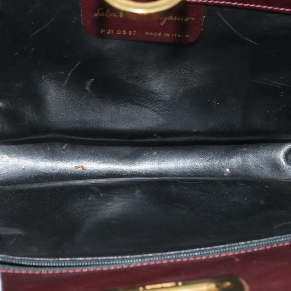 Salvatore Ferragamo Chain Gancini Shoulder Bag Leather Brown Gold Auth 120811