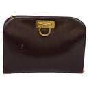 Salvatore Ferragamo Chain Gancini Shoulder Bag Leather Brown Gold Auth 120811-13