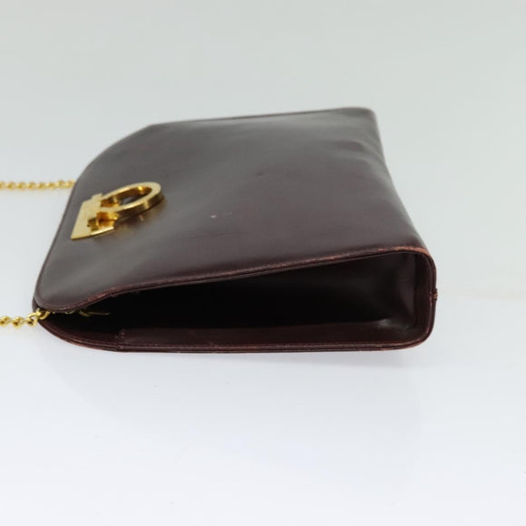 Salvatore Ferragamo Chain Gancini Shoulder Bag Leather Brown Gold Auth 120811