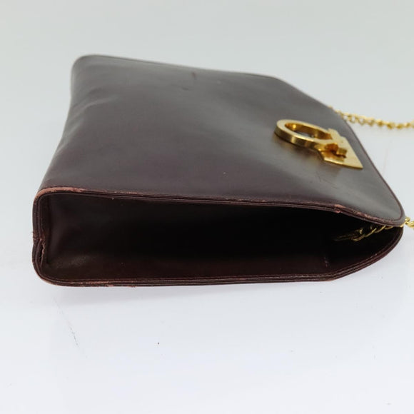 Salvatore Ferragamo Chain Gancini Shoulder Bag Leather Brown Gold Auth 120811