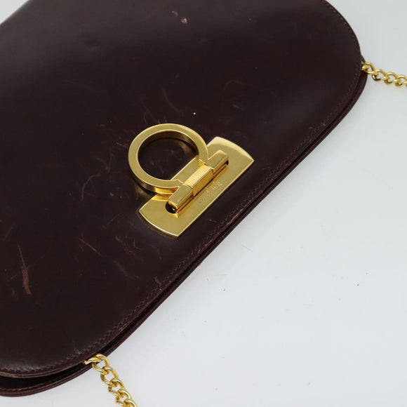 Salvatore Ferragamo Chain Gancini Shoulder Bag Leather Brown Gold Auth 120811