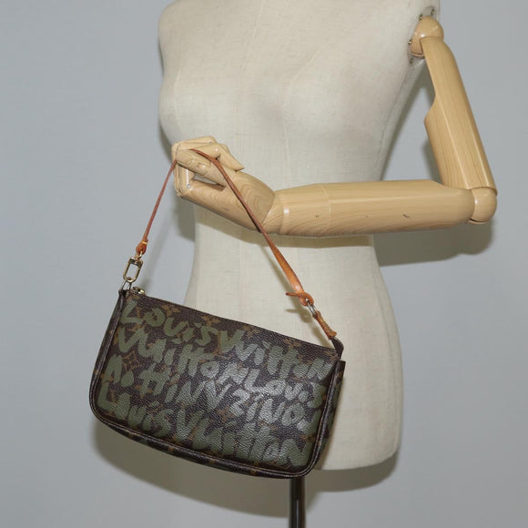 LOUIS VUITTON Monogram Graffiti Pochette Pouch Khaki M92191 LV Auth 120813V