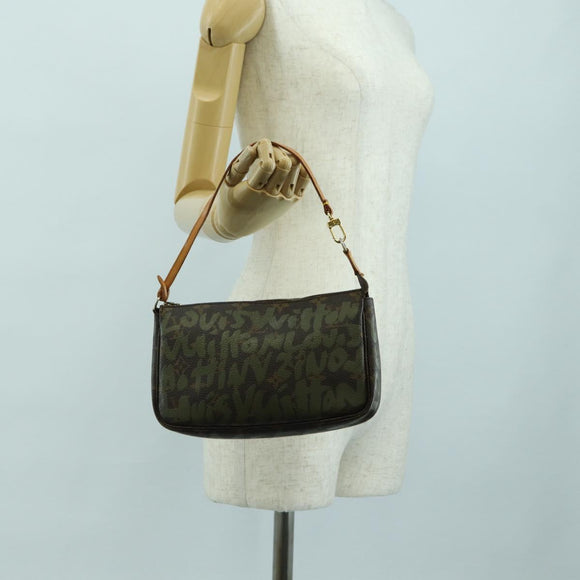 LOUIS VUITTON Monogram Graffiti Pochette Pouch Khaki M92191 LV Auth 120813V