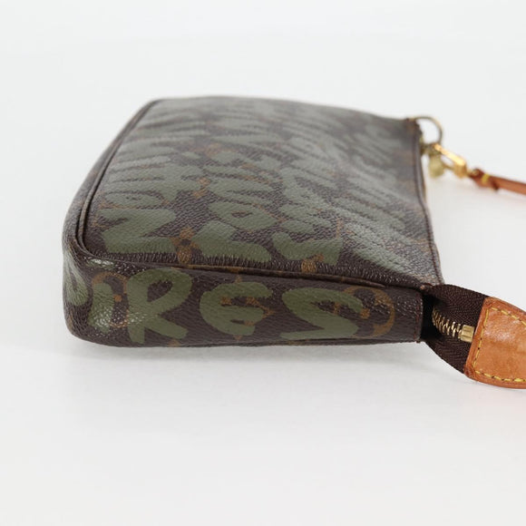 LOUIS VUITTON Monogram Graffiti Pochette Pouch Khaki M92191 LV Auth 120813V