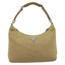 PRADA Shoulder Bag Nylon Beige Silver Auth 120814-13