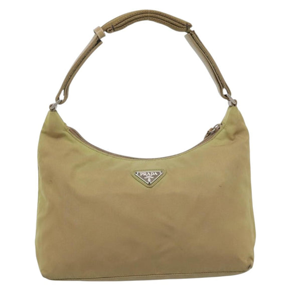 PRADA Shoulder Bag Nylon Beige Silver Auth 120814