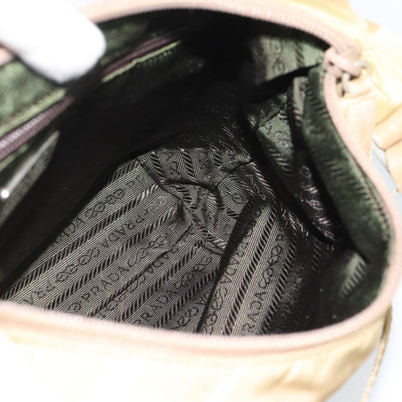 PRADA Shoulder Bag Nylon Beige Silver Auth 120814