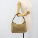 PRADA Shoulder Bag Nylon Beige Silver Auth 120814-27