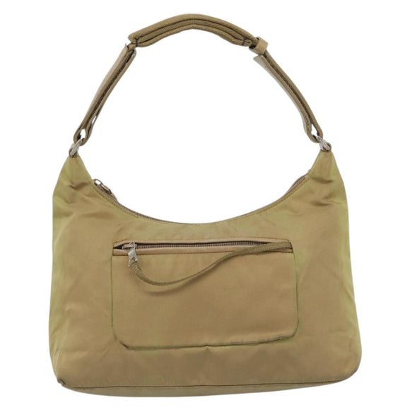 PRADA Shoulder Bag Nylon Beige Silver Auth 120814