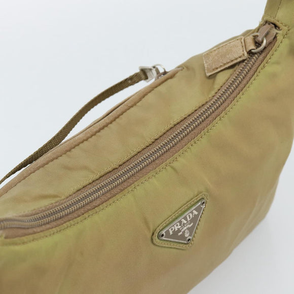 PRADA Shoulder Bag Nylon Beige Silver Auth 120814