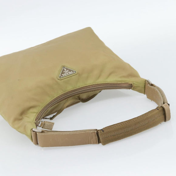 PRADA Shoulder Bag Nylon Beige Silver Auth 120814
