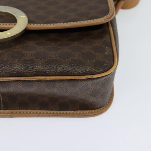 CELINE Macadam Canvas Circle Shoulder Bag PVC Leather Brown Gold Auth 120820