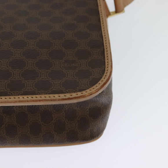 CELINE Macadam Canvas Circle Shoulder Bag PVC Leather Brown Gold Auth 120820