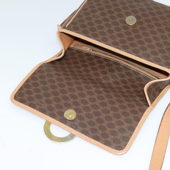 CELINE Macadam Canvas Circle Shoulder Bag PVC Leather Brown Gold Auth 120820