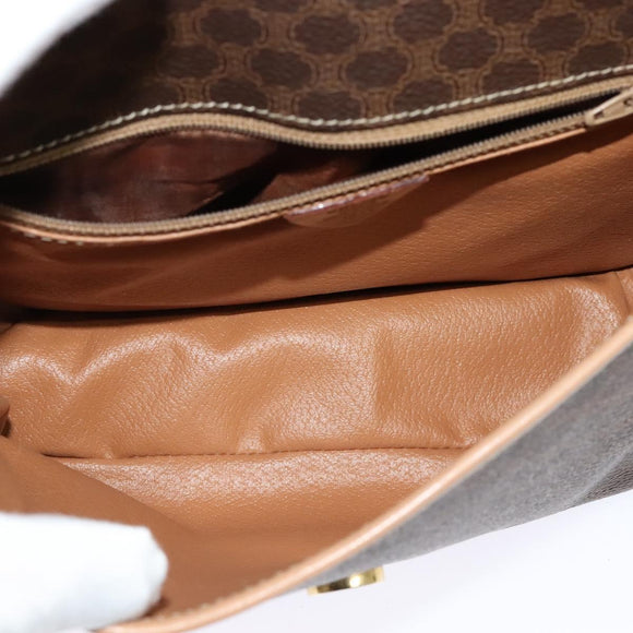 CELINE Macadam Canvas Circle Shoulder Bag PVC Leather Brown Gold Auth 120820