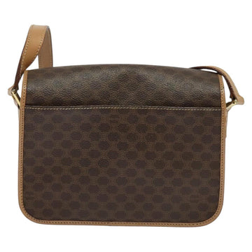 CELINE Macadam Canvas Circle Shoulder Bag PVC Leather Brown Gold Auth 120820 - 0