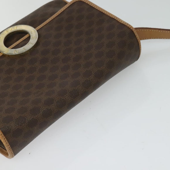 CELINE Macadam Canvas Circle Shoulder Bag PVC Leather Brown Gold Auth 120820