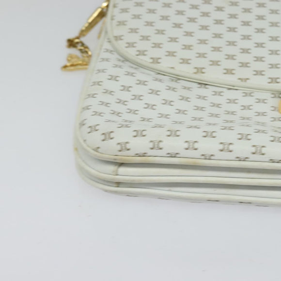 CELINE Macadam Canvas Shoulder Bag White Gold Auth 120821