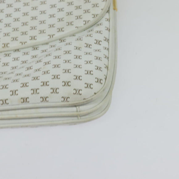 CELINE Macadam Canvas Shoulder Bag White Gold Auth 120821