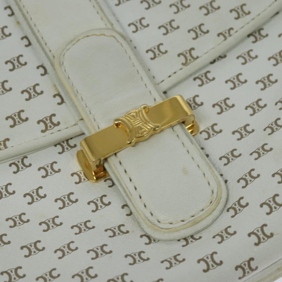 CELINE Macadam Canvas Shoulder Bag White Gold Auth 120821