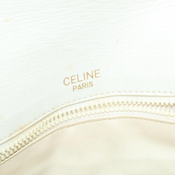 CELINE Macadam Canvas Shoulder Bag White Gold Auth 120821