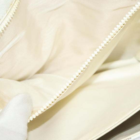 CELINE Macadam Canvas Shoulder Bag White Gold Auth 120821