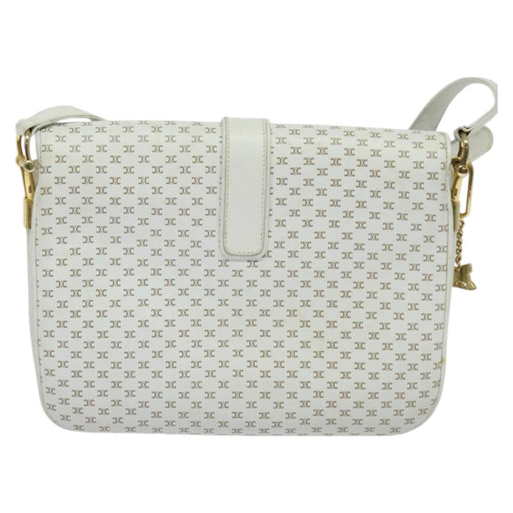 CELINE Macadam Canvas Shoulder Bag White Gold Auth 120821