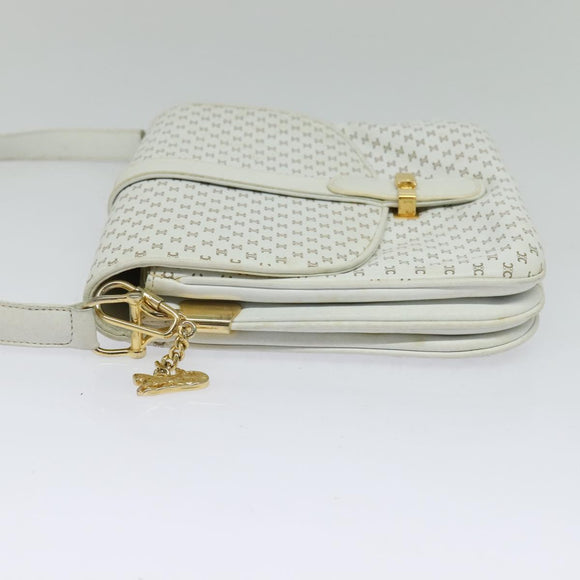 CELINE Macadam Canvas Shoulder Bag White Gold Auth 120821