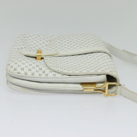 CELINE Macadam Canvas Shoulder Bag White Gold Auth 120821