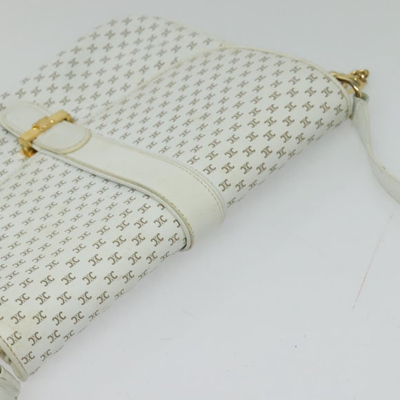 CELINE Macadam Canvas Shoulder Bag White Gold Auth 120821