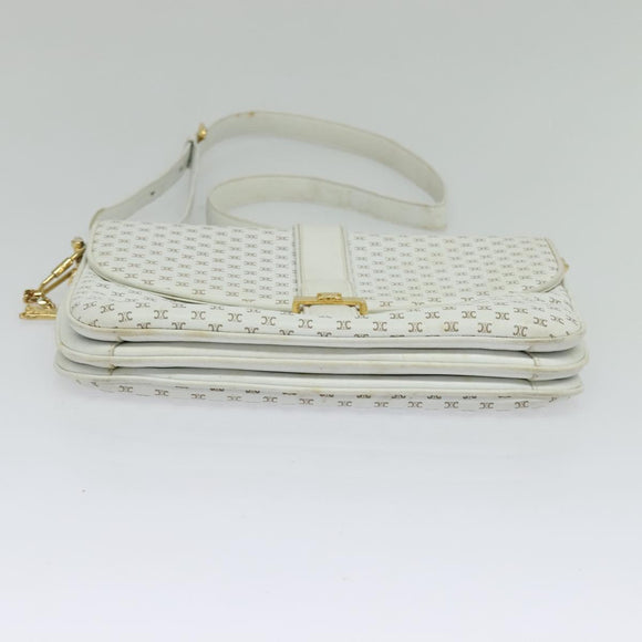 CELINE Macadam Canvas Shoulder Bag White Gold Auth 120821