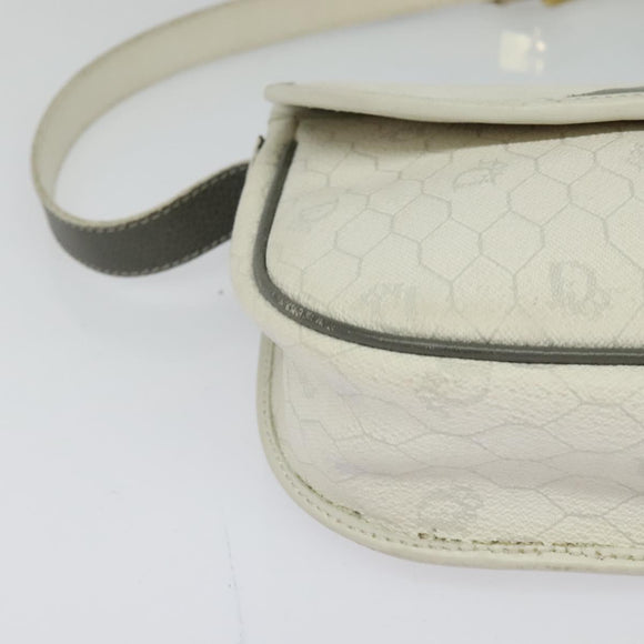 Christian Dior Honeycomb Canvas Shoulder Bag PVC White Gold Auth 120830