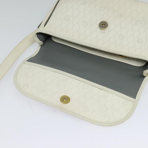 Christian Dior Honeycomb Canvas Shoulder Bag PVC White Gold Auth 120830