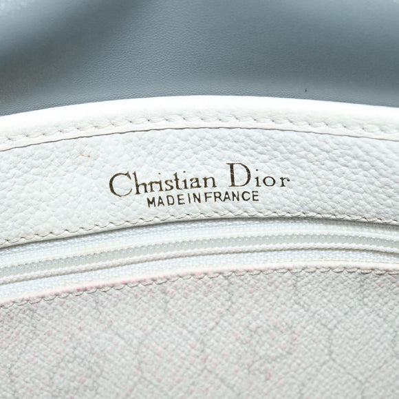 Christian Dior Honeycomb Canvas Shoulder Bag PVC White Gold Auth 120830