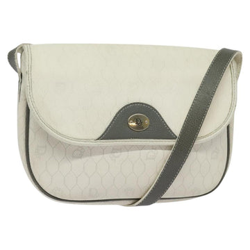 Christian Dior Honeycomb Canvas Shoulder Bag PVC White Gold Auth 120830