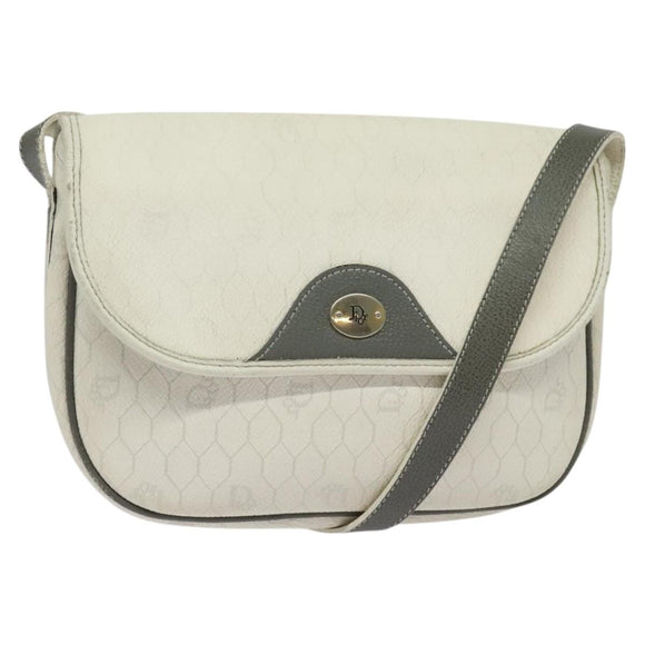 Christian Dior Honeycomb Canvas Shoulder Bag PVC White Gold Auth 120830