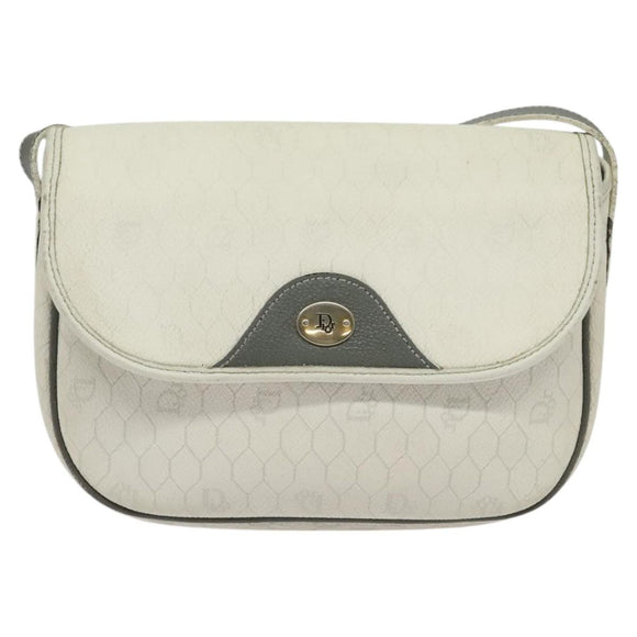 Christian Dior Honeycomb Canvas Shoulder Bag PVC White Gold Auth 120830