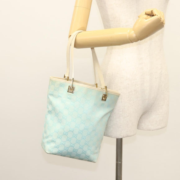 GUCCI GG Canvas Tote Bag PVC Blue Silver 002 1099 Auth 120831