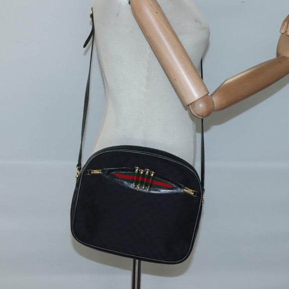 GUCCI Micro GG Canvas Web Sherry Line Shoulder Bag Black Gold Red Auth 120843