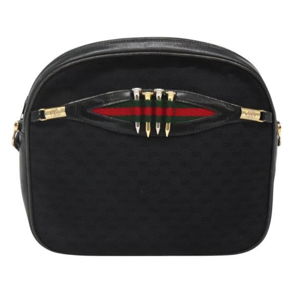 GUCCI Micro GG Canvas Web Sherry Line Shoulder Bag Black Gold Red Auth 120843